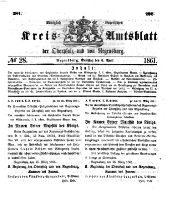Königlich-bayerisches Kreis-Amtsblatt der Oberpfalz und von Regensburg (Königlich bayerisches Intelligenzblatt für die Oberpfalz und von Regensburg) Samstag 6. April 1861