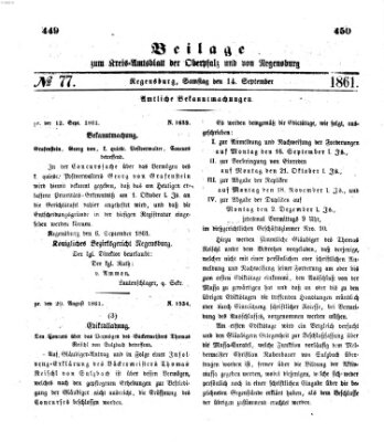 Königlich-bayerisches Kreis-Amtsblatt der Oberpfalz und von Regensburg (Königlich bayerisches Intelligenzblatt für die Oberpfalz und von Regensburg) Samstag 14. September 1861