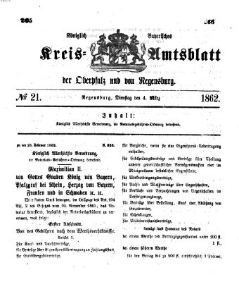Königlich-bayerisches Kreis-Amtsblatt der Oberpfalz und von Regensburg (Königlich bayerisches Intelligenzblatt für die Oberpfalz und von Regensburg) Dienstag 4. März 1862