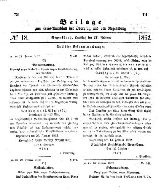 Königlich-bayerisches Kreis-Amtsblatt der Oberpfalz und von Regensburg (Königlich bayerisches Intelligenzblatt für die Oberpfalz und von Regensburg) Samstag 22. Februar 1862