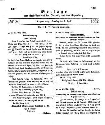 Königlich-bayerisches Kreis-Amtsblatt der Oberpfalz und von Regensburg (Königlich bayerisches Intelligenzblatt für die Oberpfalz und von Regensburg) Mittwoch 2. April 1862