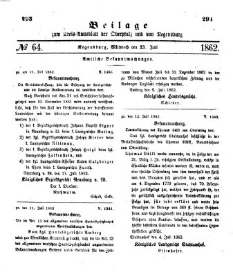 Königlich-bayerisches Kreis-Amtsblatt der Oberpfalz und von Regensburg (Königlich bayerisches Intelligenzblatt für die Oberpfalz und von Regensburg) Mittwoch 23. Juli 1862