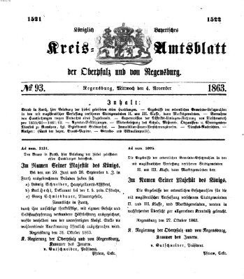 Königlich-bayerisches Kreis-Amtsblatt der Oberpfalz und von Regensburg (Königlich bayerisches Intelligenzblatt für die Oberpfalz und von Regensburg) Mittwoch 4. November 1863
