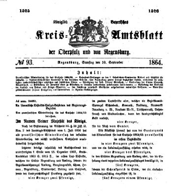 Königlich-bayerisches Kreis-Amtsblatt der Oberpfalz und von Regensburg (Königlich bayerisches Intelligenzblatt für die Oberpfalz und von Regensburg) Samstag 10. September 1864