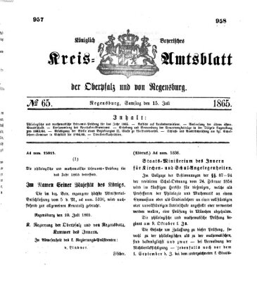 Königlich-bayerisches Kreis-Amtsblatt der Oberpfalz und von Regensburg (Königlich bayerisches Intelligenzblatt für die Oberpfalz und von Regensburg) Samstag 15. Juli 1865