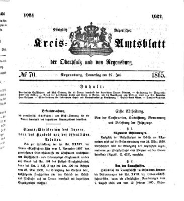 Königlich-bayerisches Kreis-Amtsblatt der Oberpfalz und von Regensburg (Königlich bayerisches Intelligenzblatt für die Oberpfalz und von Regensburg) Donnerstag 27. Juli 1865