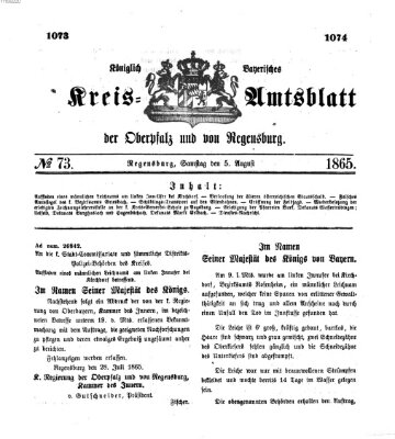 Königlich-bayerisches Kreis-Amtsblatt der Oberpfalz und von Regensburg (Königlich bayerisches Intelligenzblatt für die Oberpfalz und von Regensburg) Samstag 5. August 1865