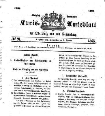 Königlich-bayerisches Kreis-Amtsblatt der Oberpfalz und von Regensburg (Königlich bayerisches Intelligenzblatt für die Oberpfalz und von Regensburg) Donnerstag 5. Oktober 1865