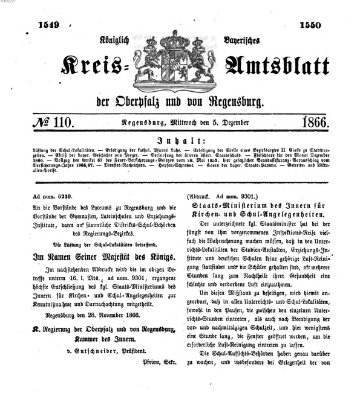 Königlich-bayerisches Kreis-Amtsblatt der Oberpfalz und von Regensburg (Königlich bayerisches Intelligenzblatt für die Oberpfalz und von Regensburg) Mittwoch 5. Dezember 1866