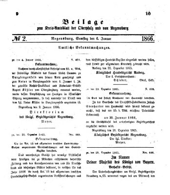 Königlich-bayerisches Kreis-Amtsblatt der Oberpfalz und von Regensburg (Königlich bayerisches Intelligenzblatt für die Oberpfalz und von Regensburg) Samstag 6. Januar 1866