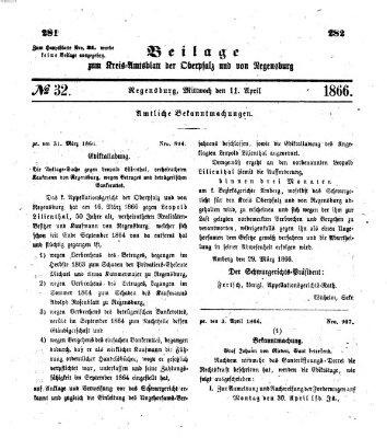Königlich-bayerisches Kreis-Amtsblatt der Oberpfalz und von Regensburg (Königlich bayerisches Intelligenzblatt für die Oberpfalz und von Regensburg) Mittwoch 11. April 1866