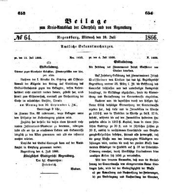 Königlich-bayerisches Kreis-Amtsblatt der Oberpfalz und von Regensburg (Königlich bayerisches Intelligenzblatt für die Oberpfalz und von Regensburg) Mittwoch 18. Juli 1866
