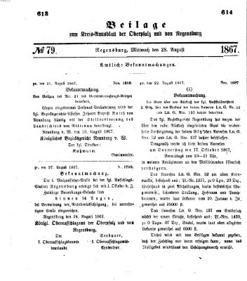 Königlich-bayerisches Kreis-Amtsblatt der Oberpfalz und von Regensburg (Königlich bayerisches Intelligenzblatt für die Oberpfalz und von Regensburg) Mittwoch 28. August 1867