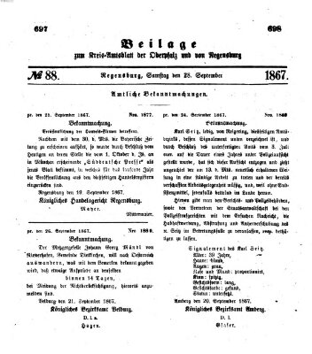 Königlich-bayerisches Kreis-Amtsblatt der Oberpfalz und von Regensburg (Königlich bayerisches Intelligenzblatt für die Oberpfalz und von Regensburg) Samstag 28. September 1867