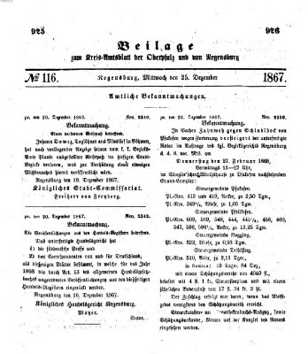 Königlich-bayerisches Kreis-Amtsblatt der Oberpfalz und von Regensburg (Königlich bayerisches Intelligenzblatt für die Oberpfalz und von Regensburg) Mittwoch 25. Dezember 1867