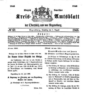 Königlich-bayerisches Kreis-Amtsblatt der Oberpfalz und von Regensburg (Königlich bayerisches Intelligenzblatt für die Oberpfalz und von Regensburg) Samstag 1. August 1868