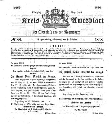 Königlich-bayerisches Kreis-Amtsblatt der Oberpfalz und von Regensburg (Königlich bayerisches Intelligenzblatt für die Oberpfalz und von Regensburg) Samstag 3. Oktober 1868