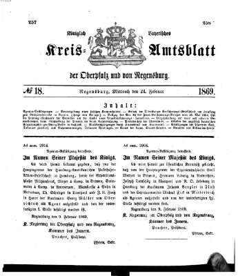 Königlich-bayerisches Kreis-Amtsblatt der Oberpfalz und von Regensburg (Königlich bayerisches Intelligenzblatt für die Oberpfalz und von Regensburg) Mittwoch 24. Februar 1869