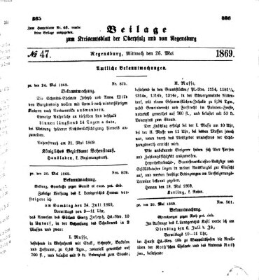 Königlich-bayerisches Kreis-Amtsblatt der Oberpfalz und von Regensburg (Königlich bayerisches Intelligenzblatt für die Oberpfalz und von Regensburg) Mittwoch 26. Mai 1869