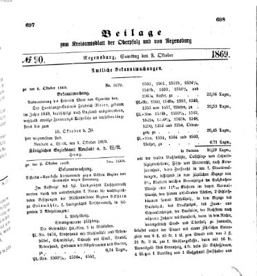 Königlich-bayerisches Kreis-Amtsblatt der Oberpfalz und von Regensburg (Königlich bayerisches Intelligenzblatt für die Oberpfalz und von Regensburg) Samstag 9. Oktober 1869