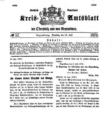 Königlich-bayerisches Kreis-Amtsblatt der Oberpfalz und von Regensburg (Königlich bayerisches Intelligenzblatt für die Oberpfalz und von Regensburg) Samstag 16. Juli 1870
