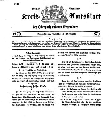 Königlich-bayerisches Kreis-Amtsblatt der Oberpfalz und von Regensburg (Königlich bayerisches Intelligenzblatt für die Oberpfalz und von Regensburg) Samstag 20. August 1870
