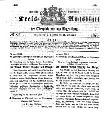 Königlich-bayerisches Kreis-Amtsblatt der Oberpfalz und von Regensburg (Königlich bayerisches Intelligenzblatt für die Oberpfalz und von Regensburg) Samstag 24. September 1870