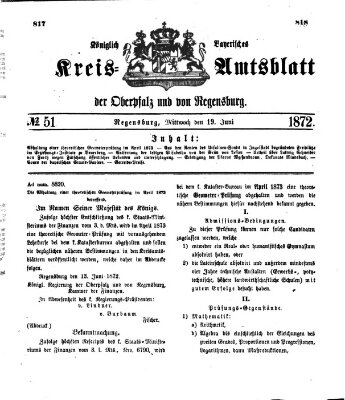 Königlich-bayerisches Kreis-Amtsblatt der Oberpfalz und von Regensburg (Königlich bayerisches Intelligenzblatt für die Oberpfalz und von Regensburg) Mittwoch 19. Juni 1872