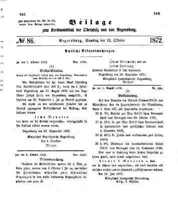 Königlich-bayerisches Kreis-Amtsblatt der Oberpfalz und von Regensburg (Königlich bayerisches Intelligenzblatt für die Oberpfalz und von Regensburg) Samstag 12. Oktober 1872