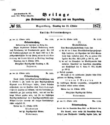Königlich-bayerisches Kreis-Amtsblatt der Oberpfalz und von Regensburg (Königlich bayerisches Intelligenzblatt für die Oberpfalz und von Regensburg) Samstag 19. Oktober 1872