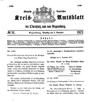 Königlich-bayerisches Kreis-Amtsblatt der Oberpfalz und von Regensburg (Königlich bayerisches Intelligenzblatt für die Oberpfalz und von Regensburg) Samstag 8. November 1873
