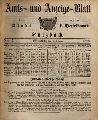 Amts- und Anzeigeblatt der Stadt und des K. Bezirksamts Sulzbach (Sulzbacher Wochenblatt)