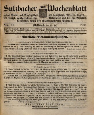 Sulzbacher Wochenblatt Mittwoch 20. Juli 1870