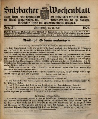 Sulzbacher Wochenblatt Mittwoch 27. Juli 1870