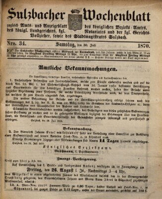 Sulzbacher Wochenblatt Samstag 30. Juli 1870