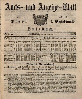 Amts- und Anzeigeblatt der Stadt und des K. Bezirksamts Sulzbach (Sulzbacher Wochenblatt) Mittwoch 17. Februar 1869