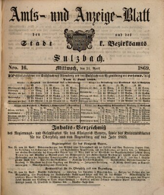 Amts- und Anzeigeblatt der Stadt und des K. Bezirksamts Sulzbach (Sulzbacher Wochenblatt) Mittwoch 21. April 1869