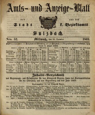 Amts- und Anzeigeblatt der Stadt und des K. Bezirksamts Sulzbach (Sulzbacher Wochenblatt) Mittwoch 29. Dezember 1869