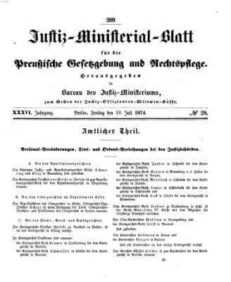 Justiz-Ministerialblatt für die preußische Gesetzgebung und Rechtspflege Freitag 10. Juli 1874