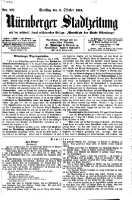 Nürnberger Stadtzeitung (Nürnberger Abendzeitung) Samstag 3. Oktober 1874