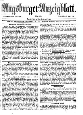 Augsburger Anzeigeblatt Dienstag 3. März 1874
