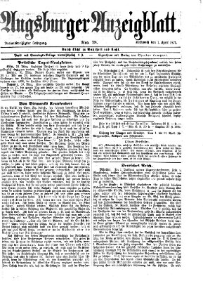 Augsburger Anzeigeblatt Mittwoch 1. April 1874