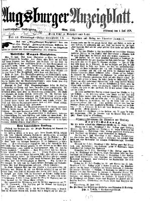 Augsburger Anzeigeblatt Mittwoch 1. Juli 1874