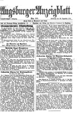 Augsburger Anzeigeblatt Mittwoch 30. Dezember 1874