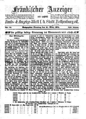 Fränkischer Anzeiger Dienstag 31. März 1874