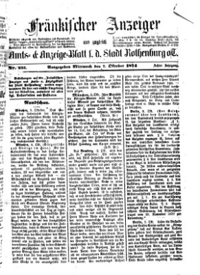 Fränkischer Anzeiger Mittwoch 7. Oktober 1874