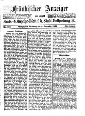 Fränkischer Anzeiger Dienstag 1. Dezember 1874
