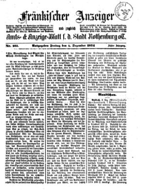 Fränkischer Anzeiger Freitag 4. Dezember 1874