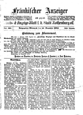 Fränkischer Anzeiger Mittwoch 23. Dezember 1874