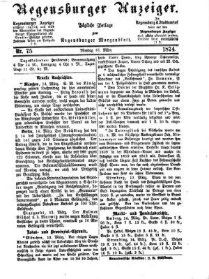 Regensburger Anzeiger Montag 16. März 1874